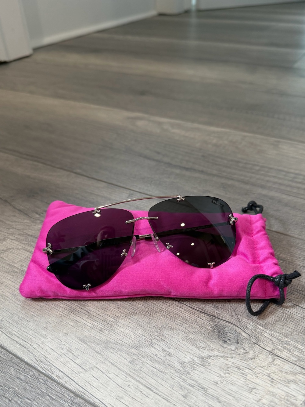 Emilio Pucci Rimless Aviator Sunglasses with Pink Pouch